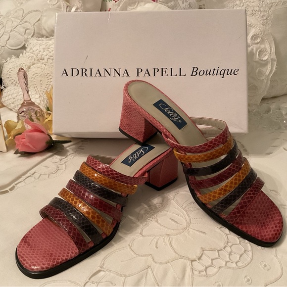 Selby Shoes - SELBY LEATHER LOOKS LIKE NEW MULTI COLOR BLOCK HEEL SANDALS, SIZE 7 NARROW